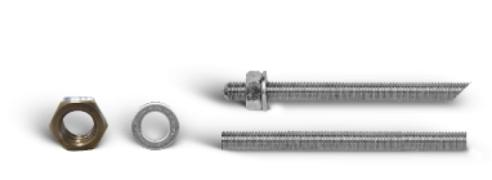 BF Bossong threaded studs with nut and washer, cut 45° and 90° BF Bossong threaded studs with nut and washer, cut 45° and 90°